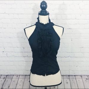 Forever 21 Sleeveless Black Ruffle Collar Blouse S
